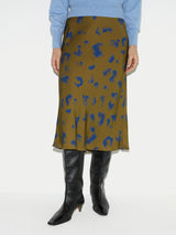 Ink Cloud Satin Bias Skirt | Khaki