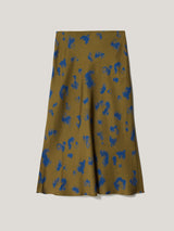 Ink Cloud Satin Bias Skirt | Khaki