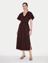 Cotton Lyocell U Neck Dress | Brown