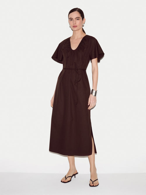 Cotton Lyocell U Neck Dress | Brown
