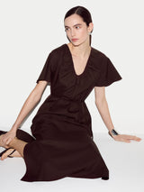 Cotton Lyocell U Neck Dress | Brown