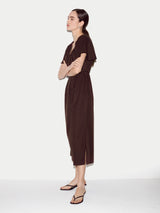 Cotton Lyocell U Neck Dress | Brown