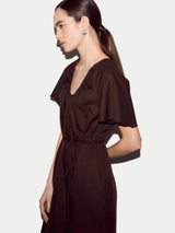 Cotton Lyocell U Neck Dress | Brown