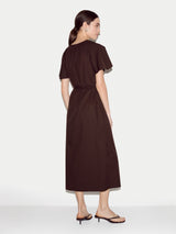 Cotton Lyocell U Neck Dress | Brown