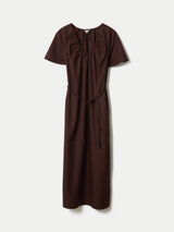 Cotton Lyocell U Neck Dress | Brown