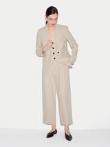 Linen Cotton Stripe Turn Up Trouser | Beige