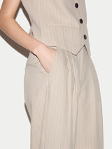 Linen Cotton Stripe Turn Up Trouser | Beige