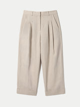 Linen Cotton Stripe Turn Up Trouser | Beige