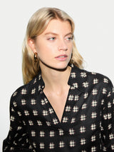 Geo Check Linen Tunic | Black