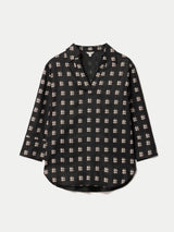 Geo Check Linen Tunic | Black