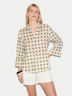 Geo Check Linen Tunic | Cream