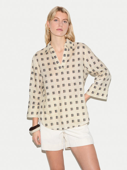 Geo Check Linen Tunic | Cream