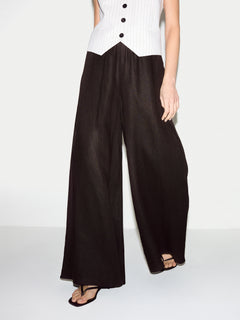 Linen Wide Leg Palazzo | Brown