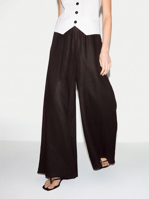 Linen Wide Leg Palazzo | Brown