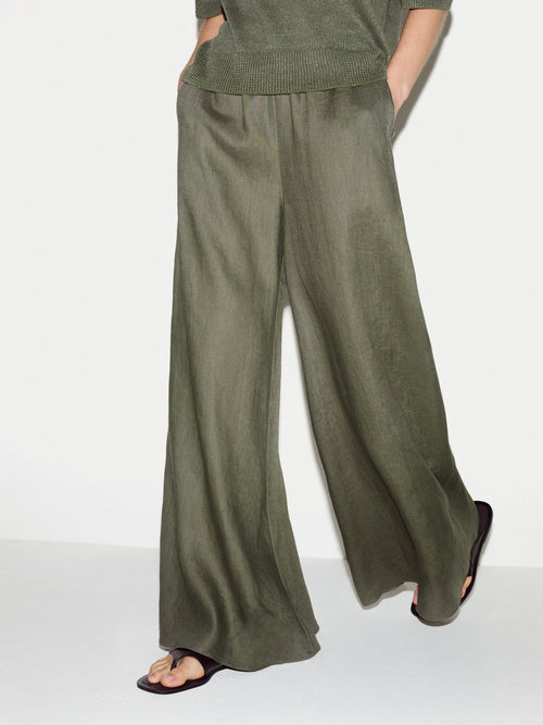 Linen Wide Leg Palazzo | Khaki