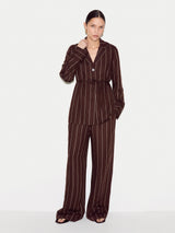 Mara Long Pinstripe Trouser | Brown