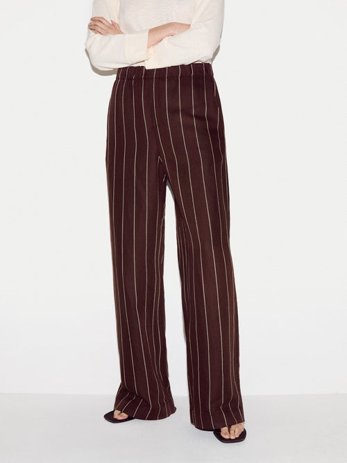 Mara Long Pinstripe Trouser | Brown
