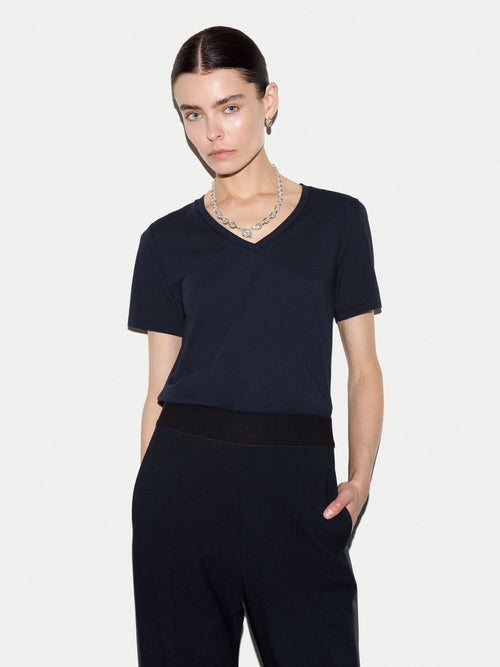 Supima Cotton V Neck T-shirt | Navy