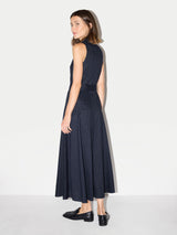 Linen Blend Pinstripe Belted Dress | Navy