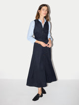 Linen Blend Pinstripe Belted Dress | Navy