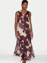 Iris Leaf Linen Dress | Burgundy