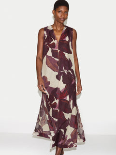 Iris Leaf Linen Dress | Burgundy