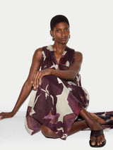 Iris Leaf Linen Dress | Burgundy