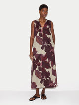 Iris Leaf Linen Dress | Burgundy