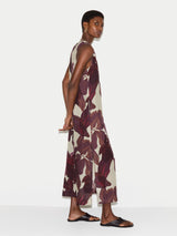 Iris Leaf Linen Dress | Burgundy