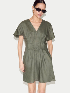 Pintuck Linen Dress | Khaki