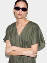 Pintuck Linen Dress | Khaki