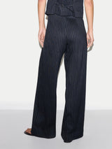 Linen Blend Pinstripe Pleated Trouser | Navy