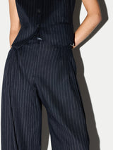 Linen Blend Pinstripe Pleated Trouser | Navy
