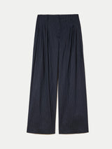 Linen Blend Pinstripe Pleated Trouser | Navy