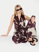 Iris Leaf Linen V Neck Top | Burgundy