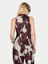 Iris Leaf Linen V Neck Top | Burgundy