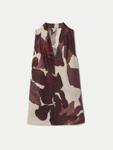 Iris Leaf Linen V Neck Top | Burgundy