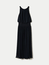 Plisse Viscose Smocked Dress | Navy