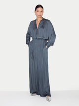 Recycled Satin Pleated Top | Blue