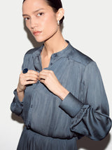 Recycled Satin Pleated Top | Blue
