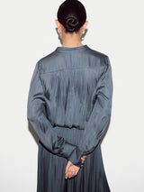 Recycled Satin Pleated Top | Blue