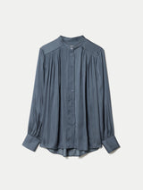 Recycled Satin Pleated Top | Blue