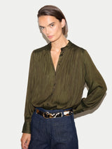 Recycled Satin Pleated Shirt | Olive