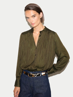 Recycled Satin Pleated Shirt | Olive