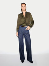Recycled Satin Pleated Shirt | Olive