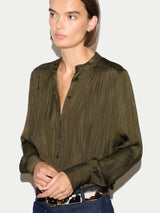 Recycled Satin Pleated Shirt | Olive
