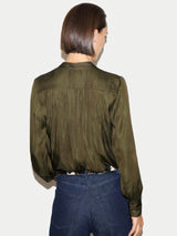 Recycled Satin Pleated Shirt | Olive