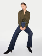 Recycled Satin Pleated Shirt | Olive