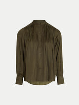 Recycled Satin Pleated Shirt | Olive
