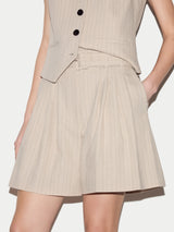 Linen Cotton Stripe Short | Beige